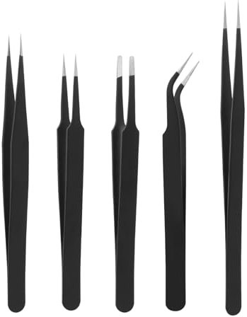 5 Stück Pinzetten Set,Spitze Pinzette Schmuck Perlen Werkzeug,Bügelperlen Modellbau Basteln Edelstahl Pinzettenwerkzeug Tweezers,Präzisionspinzette für Einfädler Kleinteile Greifer Schmuckherstellung