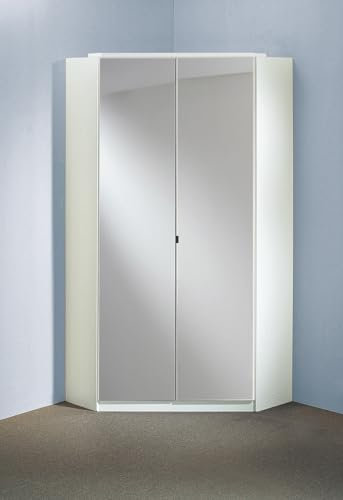 PEGANE Armoire d‘Angle, Meuble de Rangement avec Miroir Coloris Blanc cassé, Blanc - Longueur 95 x Hauteur 198 x Profondeur 95 cm
