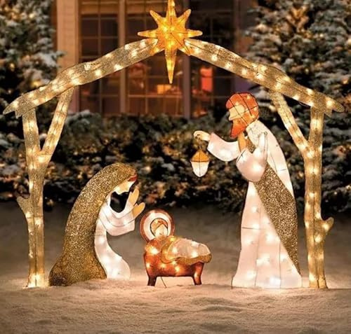 Beleuchtete Weihnachtskrippe für den Außenbereich, Heilige Familie, Set mit 175 LED-Lichtern, Weihnachtsdekoration, Weihnachtsdekoration, langlebig, wasserdicht, für Höfe und Rasen