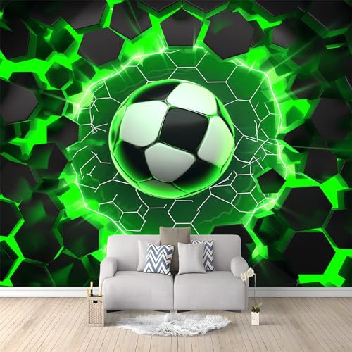 Art Fototapete Fußball Leuchtet Sechseckig Grün 300x210 cm Vlies Tapeten Moderne Flur Wanddeko Wandtapete Wohnzimmer Schlafzimmer Spielzimmer Tapete Wall Art Wandbilder