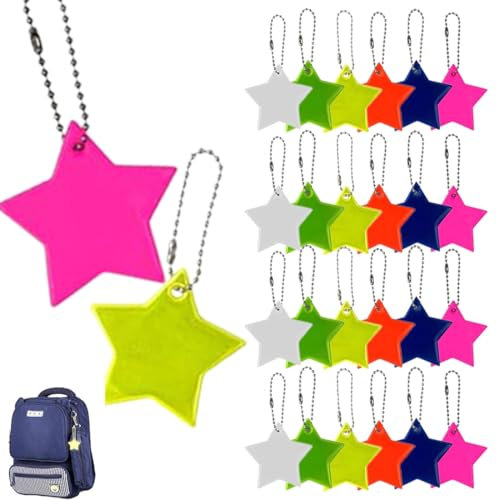 26PCS Sicherheits Reflektor Anhänger,Kinder Reflektor Anhänger,Stern Sicherheits Reflektor für Schultasche Rucksack Radfahren Gehen Laufen reflektoren kinder glücksbringer kinder reflektor anhänger