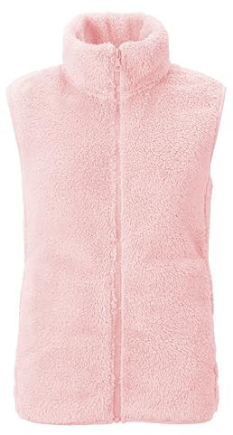 Womens Fuzzy Sherpa Fleece Vest Stand Collar Casual Fall Winter Warm Lightweight Waistcoat Soft Cardigan EU S= Tag L