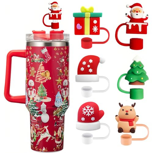 6 Pezzi Coperture Natalizie per Stanley Cup, 10mm Materiale Siliconico Antipolvere, Copri Accessori per Stanley Tumbler