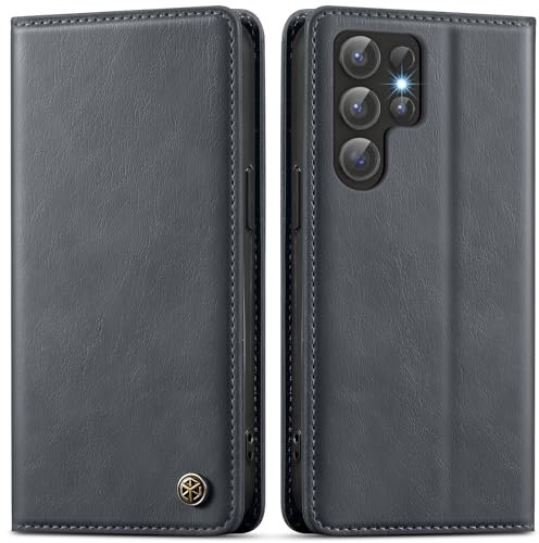 GUCASBE Handyhülle für Samsung Galaxy S24 Ultra Hülle Premium Lederhülle für Samsung S24 Ultra Flip Case mit Kartenfach Standfunktion RFID Schutzhülle Klapphülle für Galaxy S24 Ultra 5G, Grau