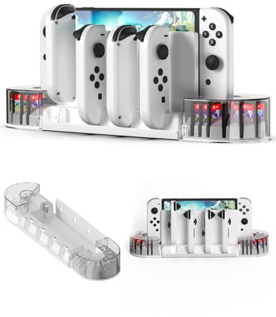 KUNSLUCK Switch Wandhalterung mit J-Con Ladegerät, Wandhalterung Kit Regal für Nintendo Switch/OLED, Wandhalterung Switch Ladestation mit 20 Spielkarten Speicher und 6 Ladegeräte für J-Con (Weiß)