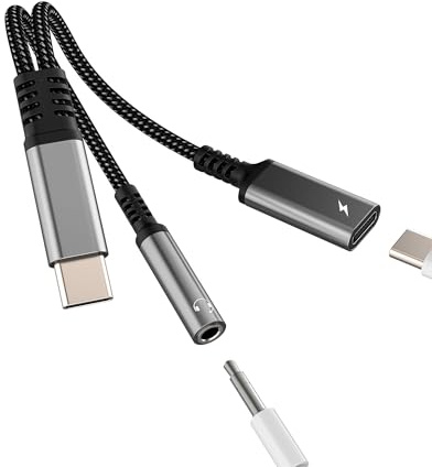 USB C Adapter auf Klinke 3,5 mm Kopfhörer (2-in-1) für iPhone 16 15 Pro Ladegerät Kabel kompatibel mit Samsung Galaxy für iPad Audio Kopfhörer für Apple Dual Kabel Anschluss DAC Typ C Splitter