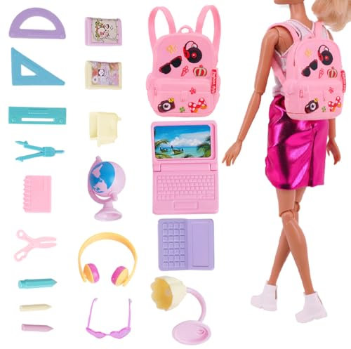 IKOPFLN Miniatur Puppenhaus Zubehör, Schulbedarf Wichtel Möbel, Puppenhaus Schulzubehör, 1:12 Wichtel Zubehör für DIY Wichtelhaus Dekor Weihnachts Geschenke, Mini Buchrucksack Tafel Bücher, 19 Stück