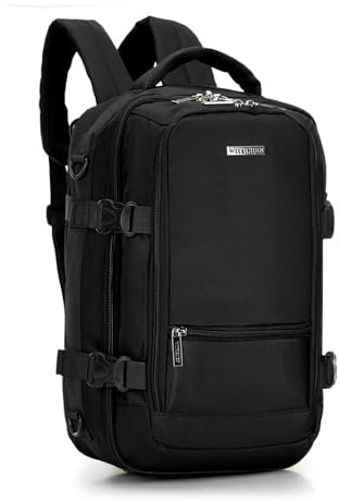 WITTCHEN Handgepäck Rucksack Free on Board Kabinentasche 40 × 25 × 20 cm Reisetasche Polyester Laptopfach 14,5'' RFID-Tasche Schultergurt USB-Anschluss Schwarz