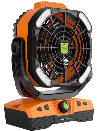 RUNTOP 20000mAh Camping Fan Rechargeable, Oscillating Battery Operated Fan with LED/RGB Light & Remote, Portable USB Battery Powered Fans for Tents Fishing, Picnic Travel Outdoor DeskFan (Orange)