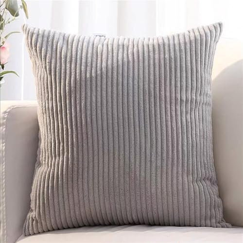 Kissenbezug Kordsamt 2er Set, Gestreift Kissenbezug Verzieren Kissen, Kissenbezug Sofakissen Bezug Zierkissen Couchkissen Kissenhülle für Sofa, Schlafzimmer, Wohnzimmer, Balkon(Light gray,80 x 80 cm (