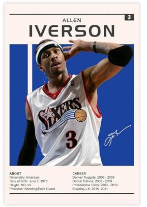 Allen Iverson Poster auf Leinwand, Schlafzimmer, Dekoration, Landschaft, Büro, Raumdekoration, Geschenk, 30 x 45 cm