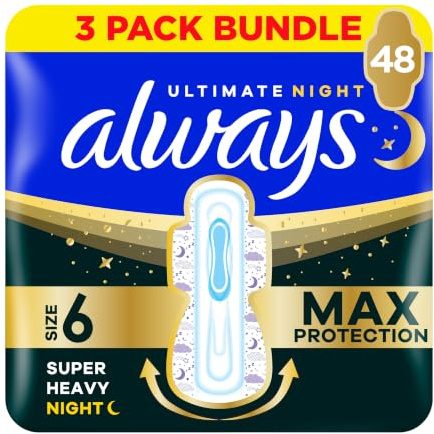 Always Sanitary Towels Ultimate Night Wings Size 6 16CT CSx3