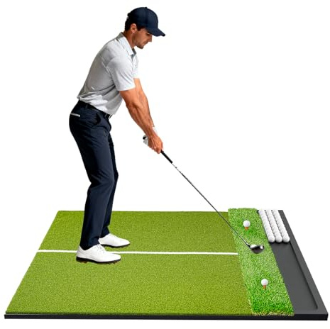 Dual Turf Golf Hitting Mat with Ball Tray - 6x4 31mm Fairway & Rough Turf