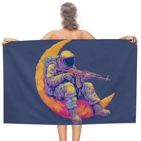 Jubonexis Astronauta su Mezzaluna Telo mare in microfibra senza sabbia Grandi asciugamani da doccia multiuso assorbente per bagno piscina 130 x 80 cm