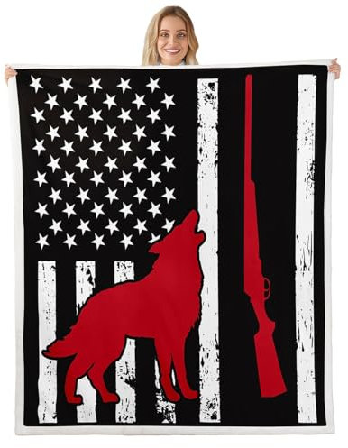 richhome Simpatica coperta in pile con lupo, 101,6 x 127 cm, con bandiera americana, per letto, divano, lupi, ululanti, animali selvatici, coperta pelosa, stile rustico