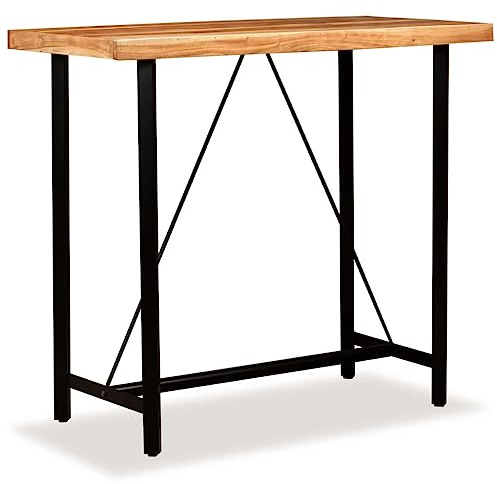 Mandloder Bartisch Massivholz Akazie 120x60x107 cm, Rechteckiger Stehtisch für Küche Esszimmer, robuster Holztisch mit Stahlbeinen, poliert lackiert, einfacher Aufbau