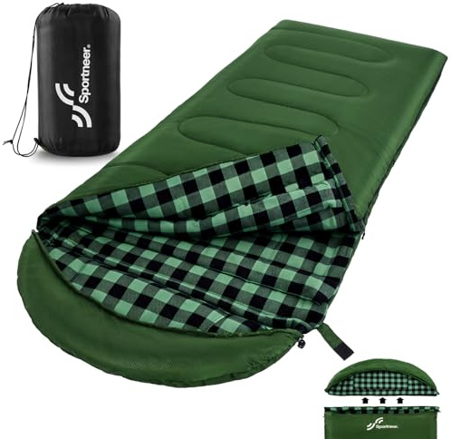 Sportneer Schlafsack Outdoor - Winterschlafsack Flanell 220 x 85 cm Schlafsack Winter mit Abnehmbarer Kapuze, Kompakt Deckenschlafsack 3-4 Jahreszeit Kaltes Wetter Outdoor Winter für Camping