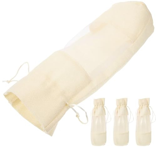 Warmhm 4 Stück Wiederverwendbare Weinsäcke aus Leinwand mit Sichtfenster und Kordelzug Elegante und Praktische Flaschentaschen für Wein und Champagnerverschenkung