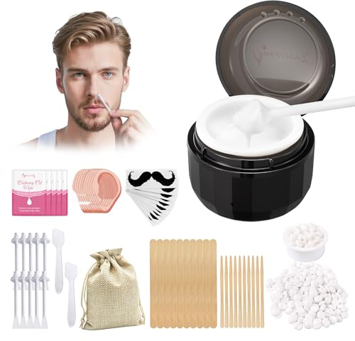 Nose Wax Kits for Men and Women, Nose Ear Hair Wax Kit with 100g Wax Coconut Scent, 10 Sticks, USB Fast Heat, Portable Hair Removal Wax Warmer,Multi-Accessories