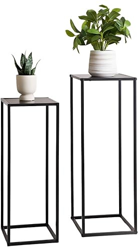 Bloomingtons Direct Set of 2 Tall Plant Stand Tables, Plant Side Tables Corner Plant Stand, Modern Square Plant Shelf Flower Pot Holder for Living Room Patio Balcony Garden
