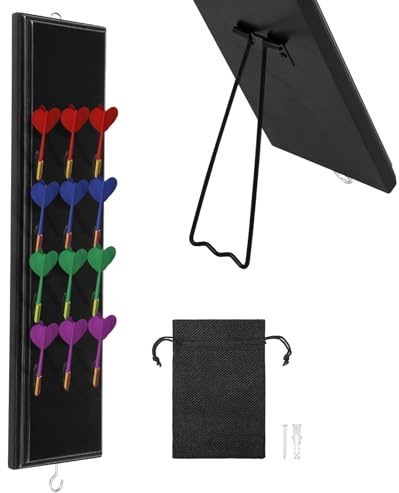 Harupink Dartpfeile Halterung,Darthalter Holz Wand für bis zu 12 Dartpfeile,Dartpfeilhalterungen mit Tragetasche und Montagematerial,Platzsparendes Dart Zubehör für Softdarts und Steeldarts