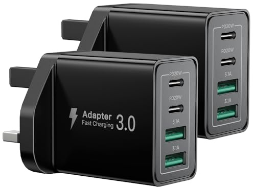 2Pack USB C Plug Fast Charge, 40W 4-Port Multi USB Charger Plug Fast Charging Head for iPhone 17 16 15 14 13 12 11 Pro Max SE XS XR, iPad, Samsung,Dual Port USBC Power Adaptor Type C Wall Head