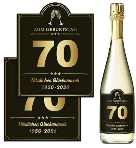 2 Stück Flaschenetikett 70. Geburtstag, 9,5x11,7cm Herzlichen Glückwunsch zum Geburtstag Geschenke 70 Geburtstagsdeko Weinflaschen Geburtstagsgeschenk für Frauen Männer