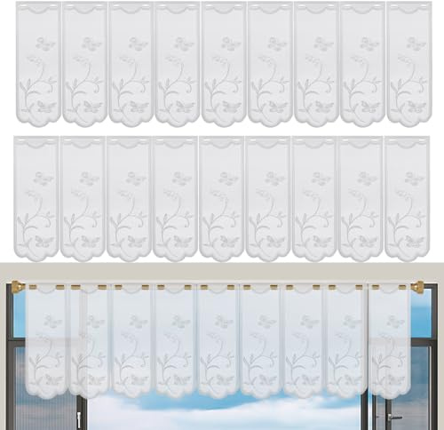 2 Pz Tendina Sottolavello Cucina Bianco, 130 X 45 cm, per Cucina, Soggiorno | Tende Corte per Finestre Semitrasparenti, Bianco Tende Corte per Finestre Cucina, Motivo Ricamato a Farfalla