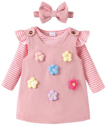 Vestiti Neonato Femmina Top Maniche Lunghe+ Bretella Gonna Abiti Completo | Casual,Elegante,Principessa Pagliaccetto Completi Bimba Inverno 0-3 6 9 24 mesi per Battesimo, Festa,Natale,Compleanno 1 anni