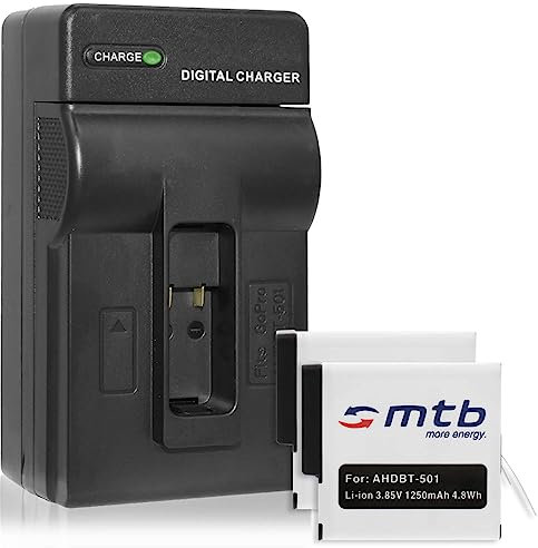 2X Akkus 1250mAh + Ladegerät (KFZ, Netz) für AABAT-001 / Für GoPro Hero 5, 6, 7 / Hero 2018 - mit Allen Firmwares kompatibel