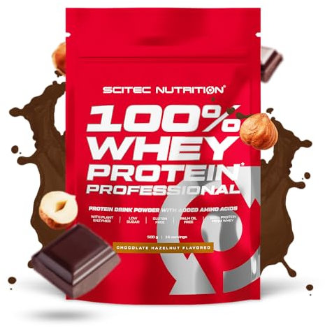 Scitec Nutrition 100% Whey Protein Professional - Amélioré avec des acides aminés supplémentaires et des enzymes digestives - Sans gluten - Sans huile de palme, 500 g, Chocolat-Noisette