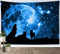 HVEST Wandteppich mit Tiermotiv, Wandbehang mit Wölfen auf Bergen mit Vollmond in Sternenhimmel, Wanddecken für Schlafzimmer, Wohnzimmer, Wohnheim, Dekoration, 152 x 101 cm (B x H)