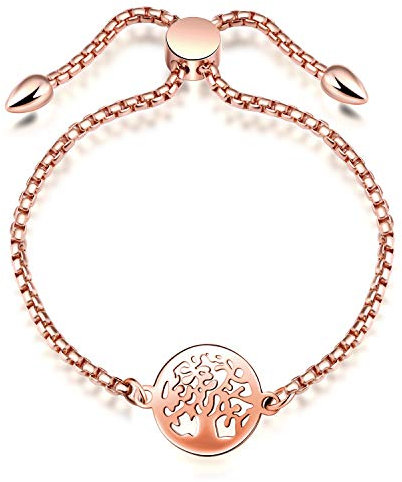 Feilok Damen Elegant Edelstahl Baum des Lebens Armband Bettelarmband Lebensbaum Armband Armkette Armkettchen Schmuck für Frauen Mädchen Rosegold