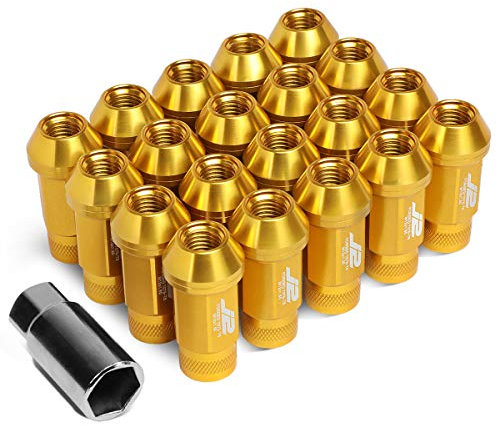 J2 Engineering 7075 Aluminium Gold M12 x 1,5 20 Stück L: 50 mm gerändelte obere Radmutter mit Adapter