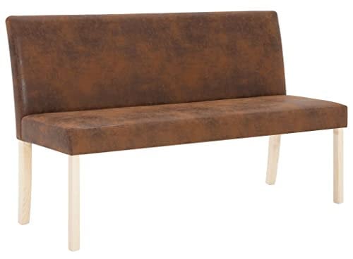 vidaXL Sitzbank mit Rückenlehne 139,5cm Polsterbank Esszimmerbank Wartebank Bank Küchenbank Essbank Flurbank Wohnzimmer Braun Wildleder-Optik