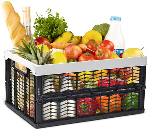 Novaliv Einkaufskorb Klappbox 30L Grau Schwarz faltbar stabil Klappkorb Tragebox Klappkiste Kitchen storage toy basket box Einkaufstasche Korb Küche
