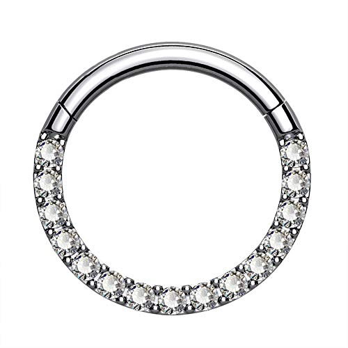 OUFER Septum Piercing G23 Solid Titan Daith Ohrring Kreis Tragus Helix Ringe 16G Scharnier Segment Kreis klar CZ Paved Knorpel Ohrring, 10mm, Titan
