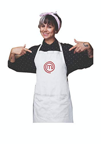 SAQUITOMAGICO Delantal Oficial Masterchef Adulto Bordado.-Producto con Licencia Oficial.-Novedad 2021 (blanco)