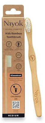 Niyok® Bambus Zahnbürste KINDER IN NOT 1er • Zahnbürste aus Bambus • Mittelweiche Borsten • Natürliche Holzzahnbürste • Nachhaltige Zahnbürsten • Toothbrush • Plastikfrei & Vegan