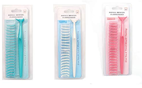 Mango dental con hilo dental + cabezales de hilo extra, dientes dentales que limpian rojos+blanco+verde