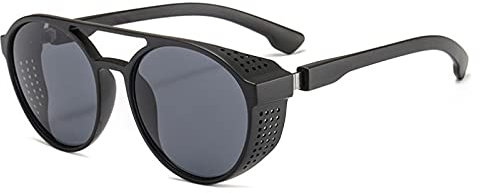 Sonnenbrille Steampunk Sonnenbrille Frauen Männer Retro Brille Runde Flip Up Brille Steam Punk Vintage Fashion Eyewear 5-Sandblack-Grey