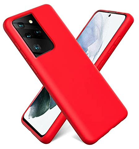 CoolGadget Silikon Hülle für Samsung Galaxy S21 Ultra Mikrofaser Rot | Qi fähig induktives Laden, farbige TPU Schutzhülle, erhöhter Kamera und Display Rahmen, matt und griffig