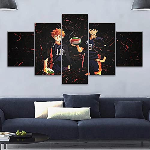 MPPSU Anime-Charaktere Haikyuu-Hinata-And-Kageyama Wanddekoration Wohnzimmer Leinwandbild Jugendzimmer Poster Set Modern 5 Teiliges Wandbild Bedroom Decor XXL Bilder Mit Rahmen 150 * 80cm