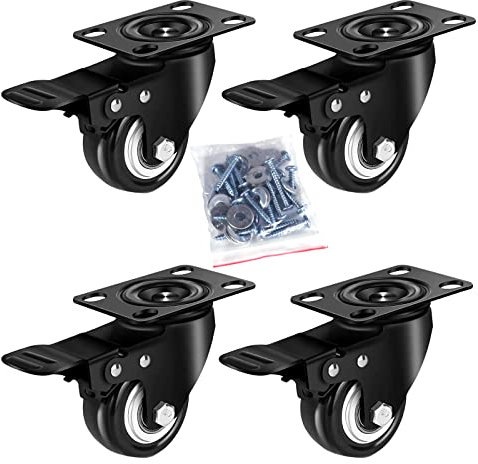 4 Stück Schwerlastrollen 50mm Mit Bremse Für Innen und Außen Bis 200kg Lenkrollen Transportrollen Möbelrollen 2 Zoll 360 Grad Rundum Drehbar Schwarz