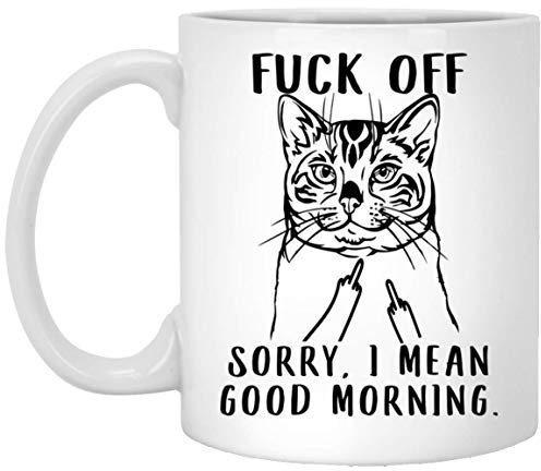 NA Funny Bengal Cat Fuk Off Middle Finger White Coffee Mug 11oz