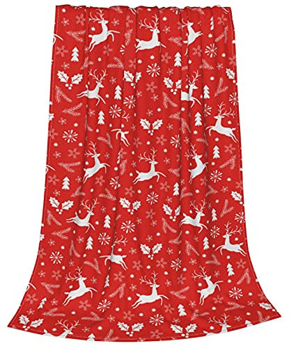 Premium-Weihnachtsdecke, warm, superweiches Flanell-Fleece, Weihnachts-Rentier, Baum, rote Decke, Überwurf, niedliche Winter-Schneeflocke, Bett, 127x152 cm