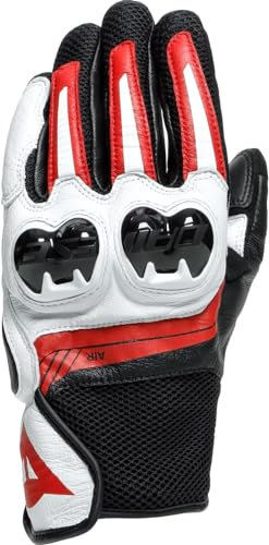 Dainese Mig 3 Unisex Leather Gloves, Motorradhandschuhe Leder mit Protektoren, für Damen und Herren, Schwarz/Weiß/Lava Rot, L