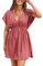 CUPSHE Damen Strandkleid Bikini Cover Up V Ausschnitt Kurzarm Seitenschlitz Sommer Strandponcho Beach Mini Dress Rot L