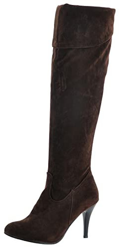 MJIASIAWA Donna Tacco A Spillo Vestito Sopra Il Ginocchio Stivali Stretch Vintage Tacco Alto Appuntito Warm Stivali Lungo Side Zip Marrone-S Numero 33 Eu