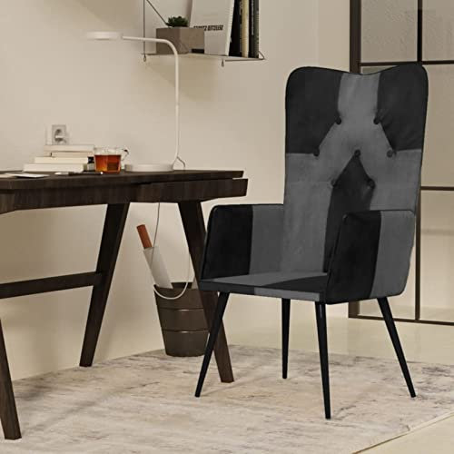 ZEYUAN Ohrensessel, Sessel Wohnzimmer, Lesesessel, Stillsessel, TV Relaxsessel, Schwarz und Grau Echtleder